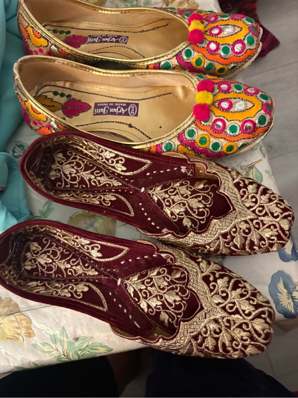 Women’s Embroidered Maroon and Multicolor Jutti Flats